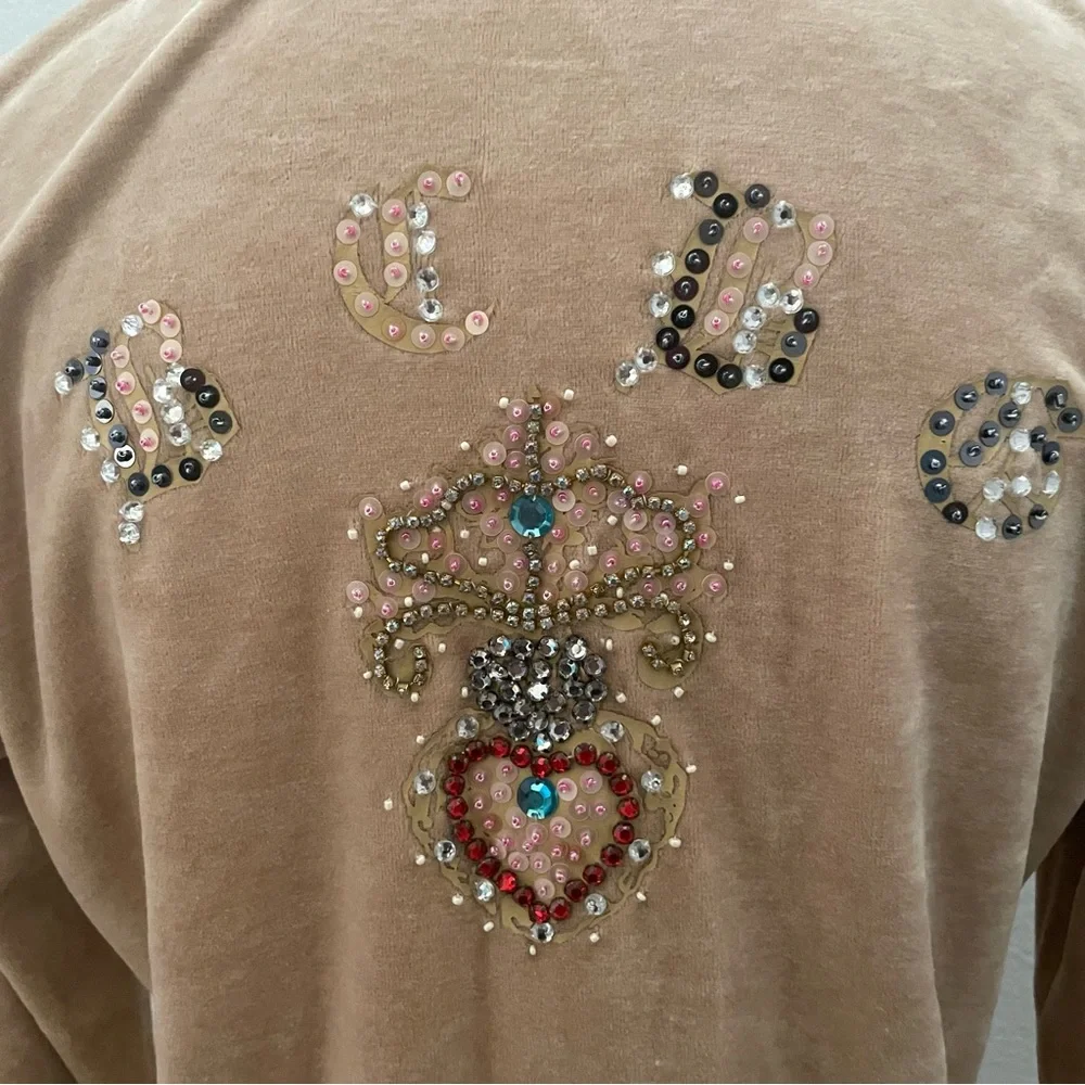 NWOT BCBGMAXAZRIA tan velour embellished track jacket size large - Picture 2 of 9
